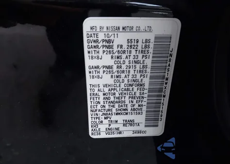 2012 Infiniti Fx35 from USA, damaged, VIN JN8AS1MWXCM151593